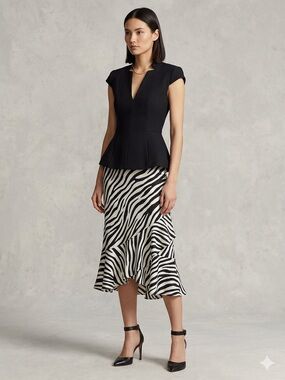 Vintage 90s Silk Zebra Ruffle Midi Skirt L - Paris Lady Estate Collection*